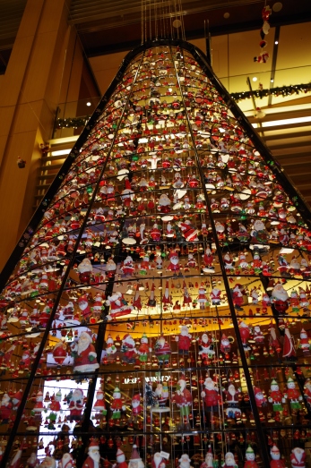 Christmas tree made of Santa Clauses